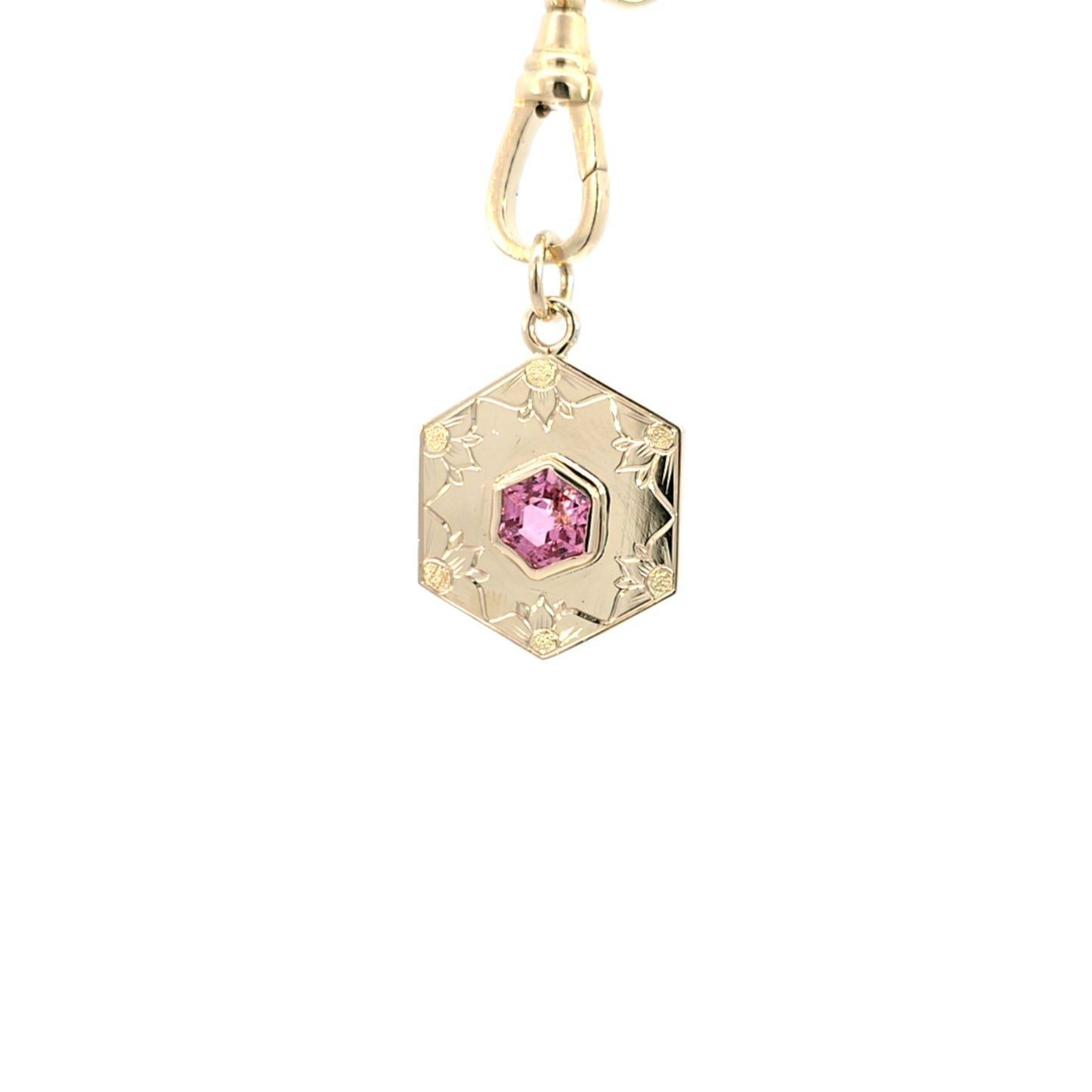 Pink Tourmaline Engraved Hexagon Pendant