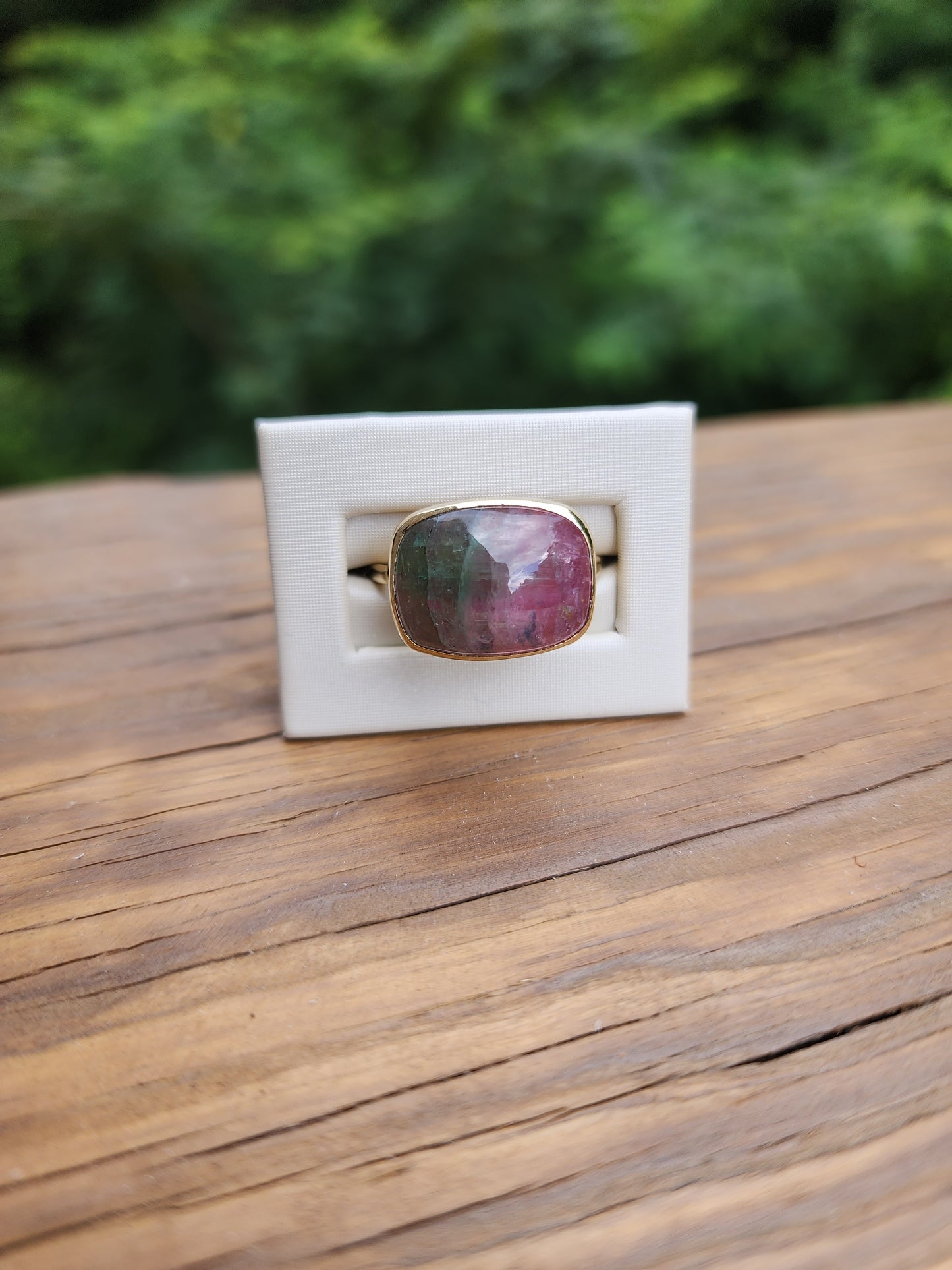 Bicolor Tourmaline Cabochon Ring