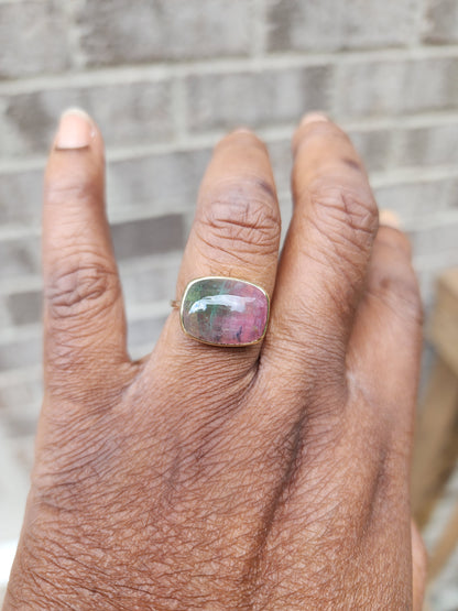 Bicolor Tourmaline Cabochon Ring