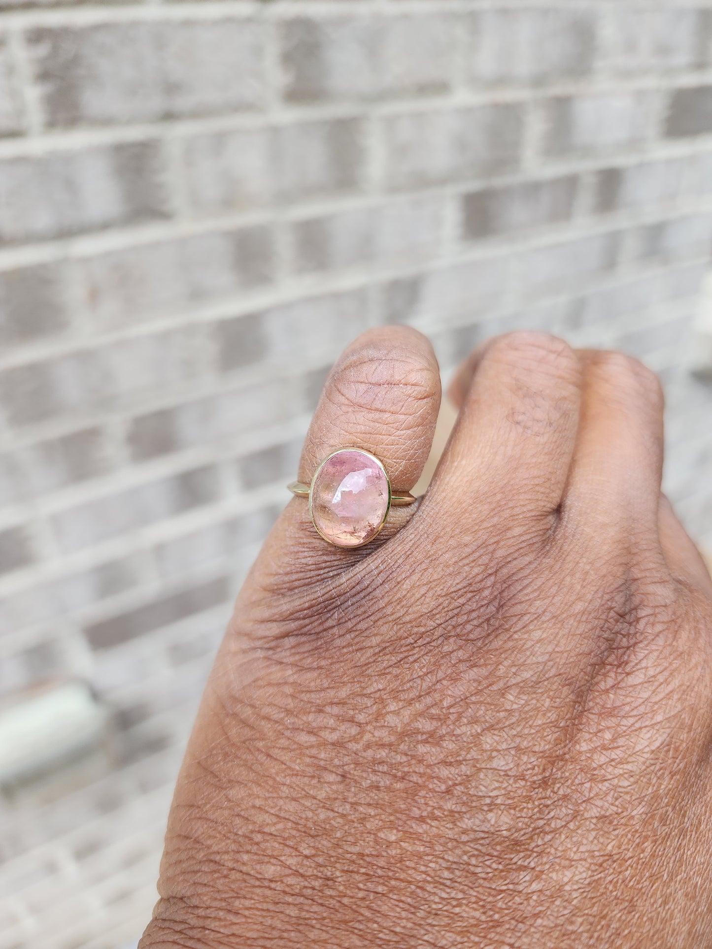 Pink Tourmaline Cabochon Knife Edge Ring