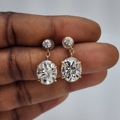 Moissanite Double Drop Earrings, Gold