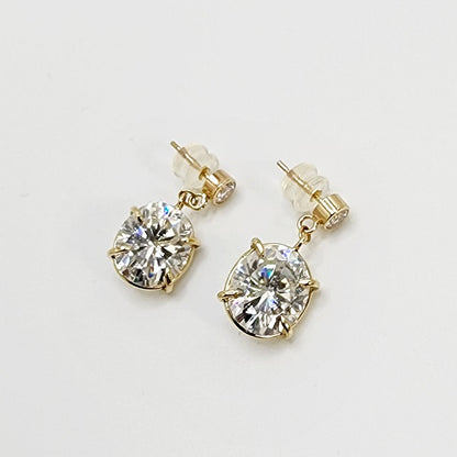 Moissanite Double Drop Earrings, Gold